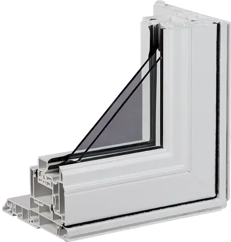 Cutaway drawing of a casement window exterior frame profile