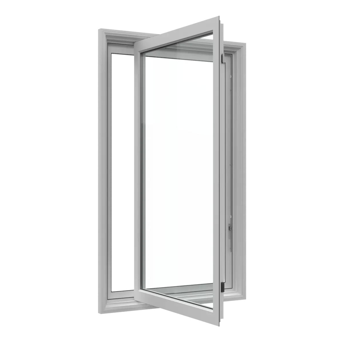 White casement window opened outward