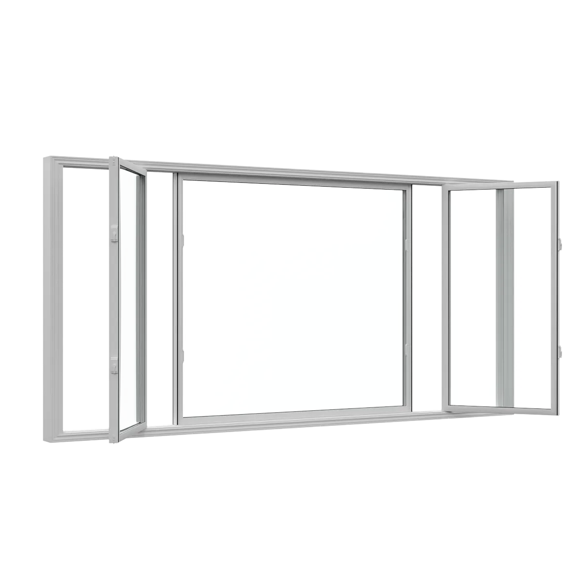 White end-vent slider window with two opening side sashes