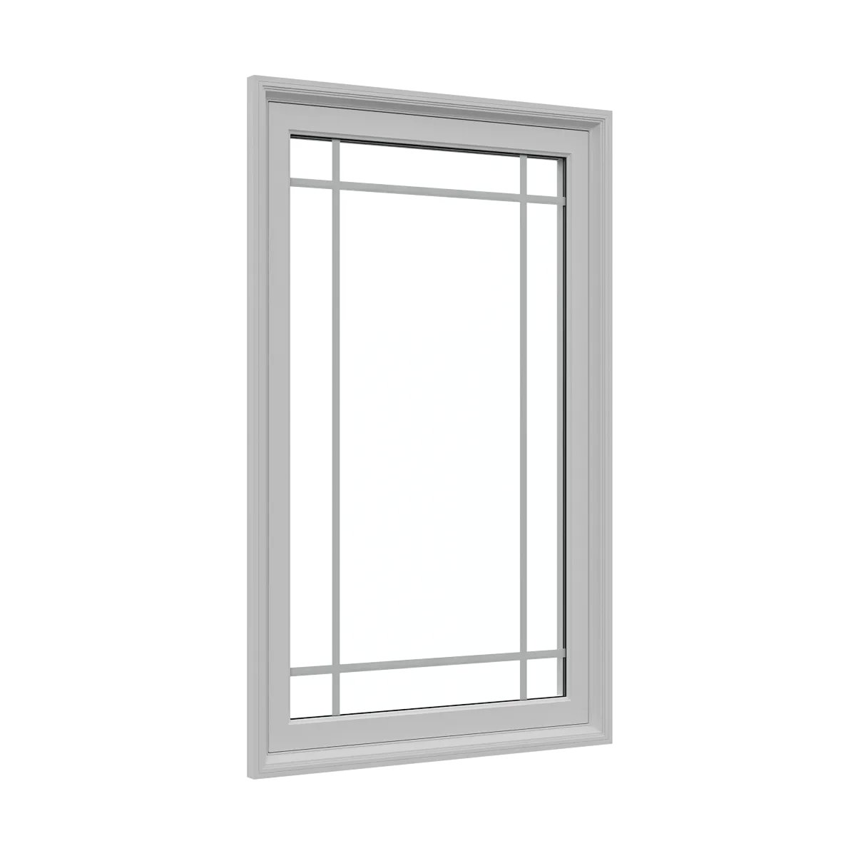 White fixed-casement window with a sash-like frame