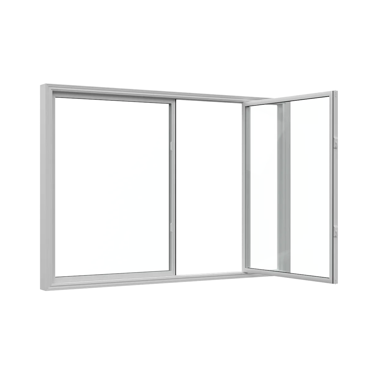 White single-slider window with one sash open