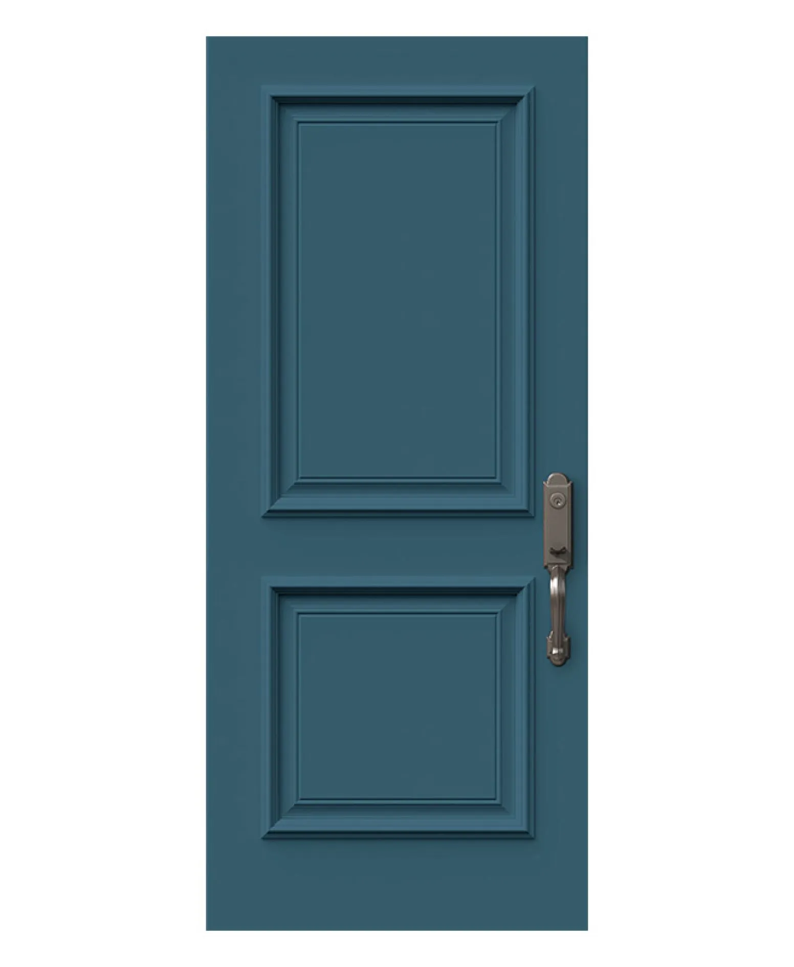Blue solid entry door with two raised panels