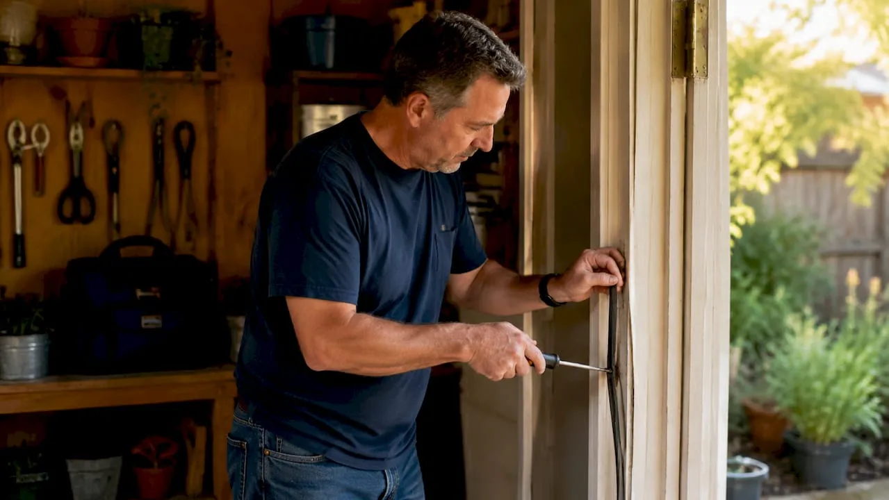 Removing worn weatherstripping from an exterior door