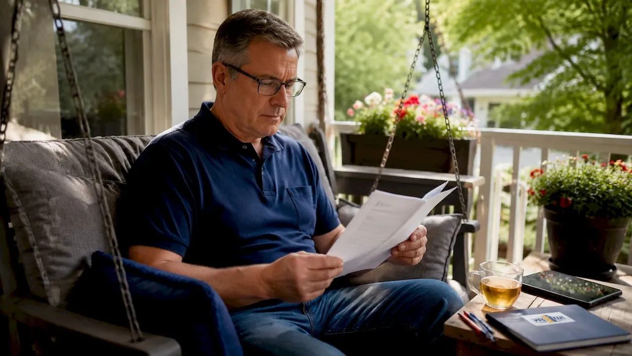 Homeowner reading window warranty documents
