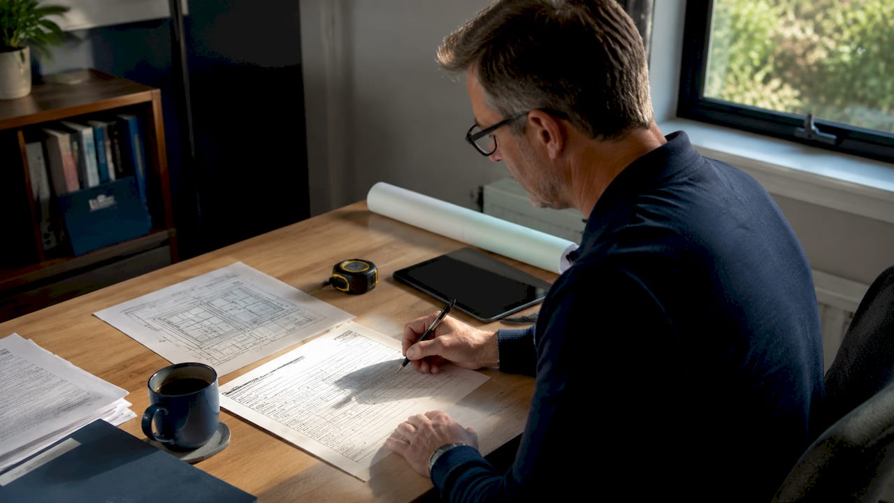 Person reviewing window installation permit paperwork