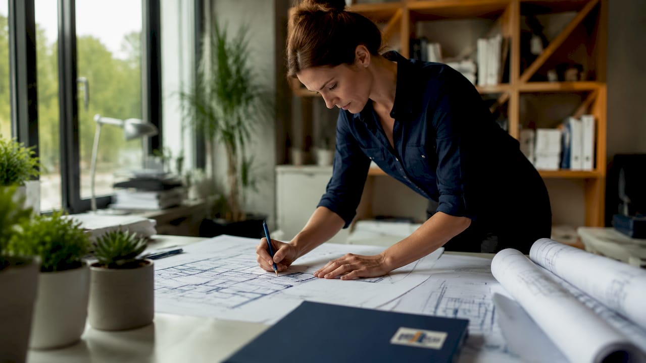 Architect planning window placement in home design
