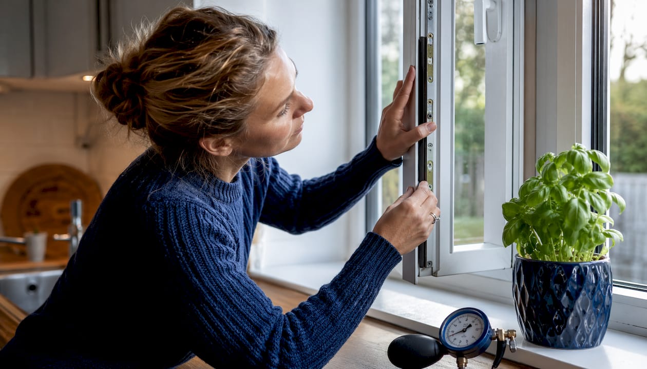 Hands checking casement window compression seal