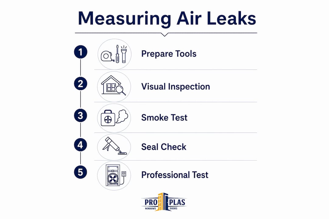 Infographic outlining steps to measure window air leakage