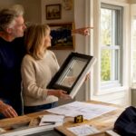 Couple reviewing custom window samples indoors