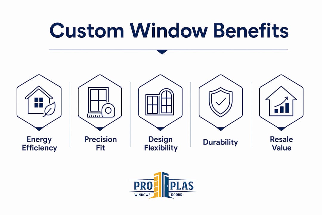 Infographic showing key benefits of custom windows