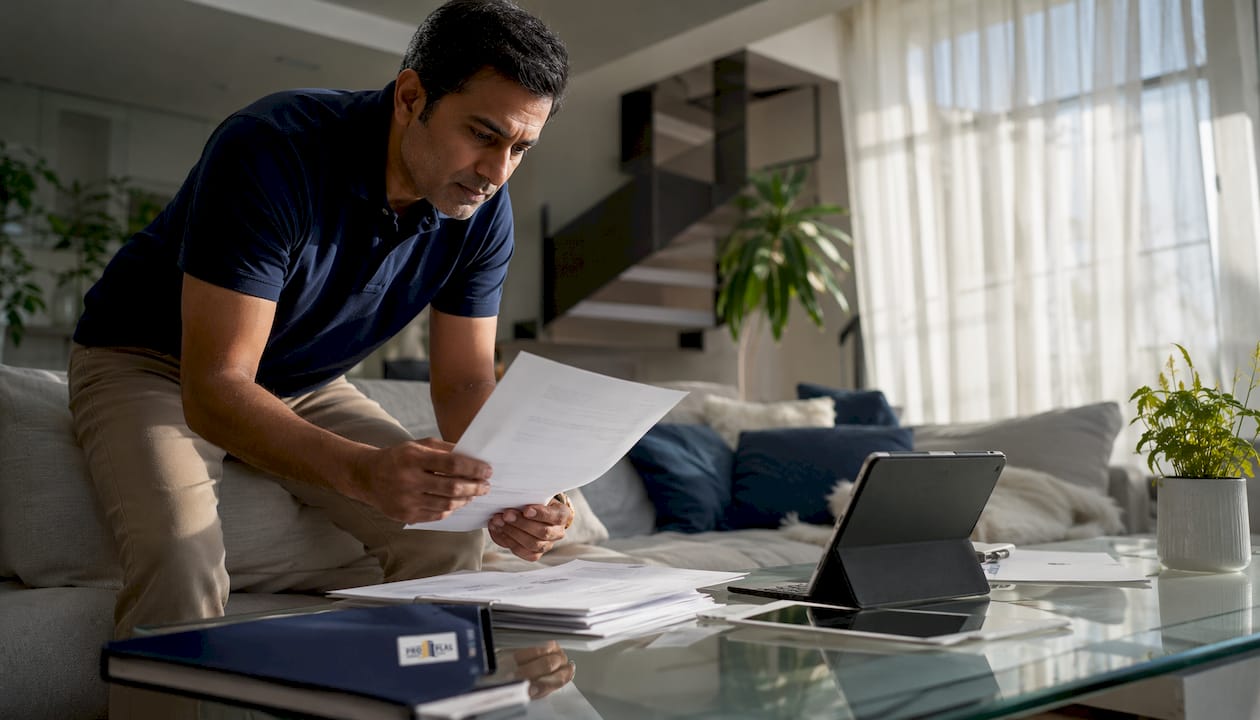 Man reviewing home renovation quote at kitchen table