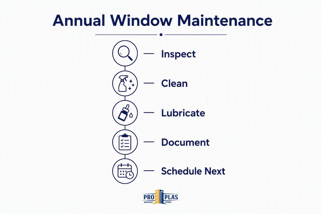 Infographic showing annual window maintenance steps