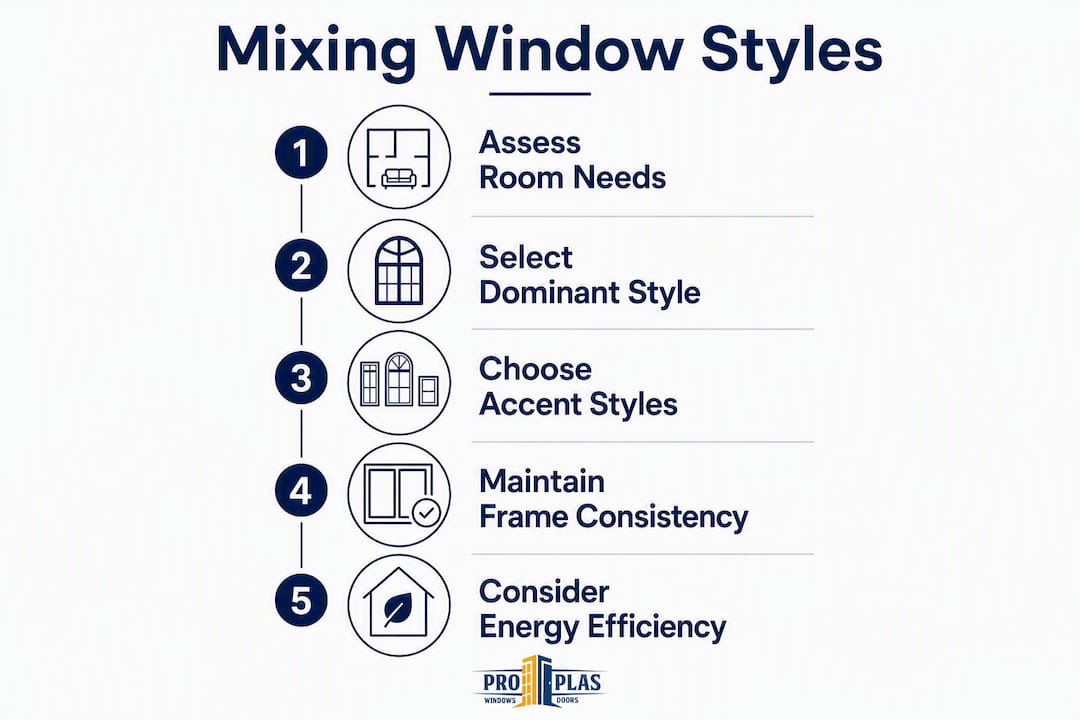 Infographic outlining steps for mixing window styles