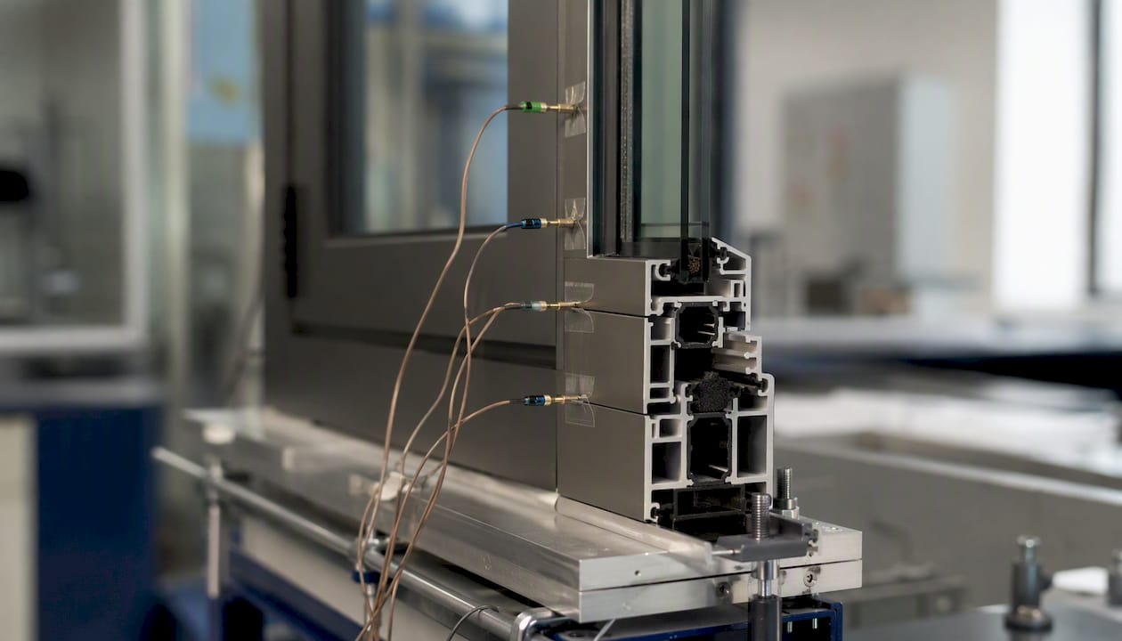 Heat transfer testing setup on window frame edge