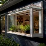 Exterior of home with projecting garden window and plants